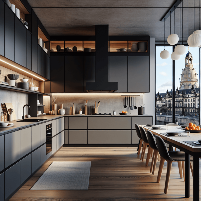 anthrazitfarbene Küche im asiatischen Stil-Dresden