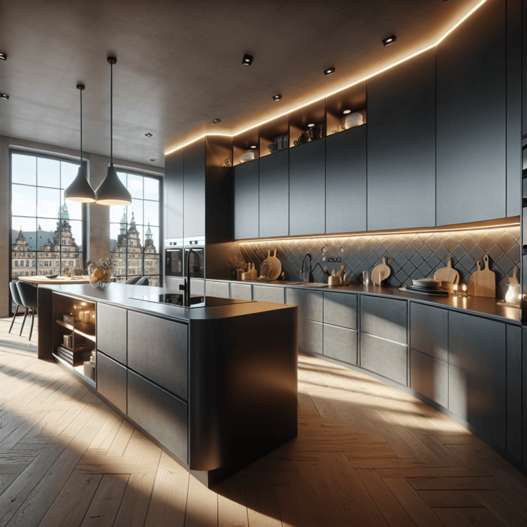 anthrazitfarbene Küche in G-Form-Dresden