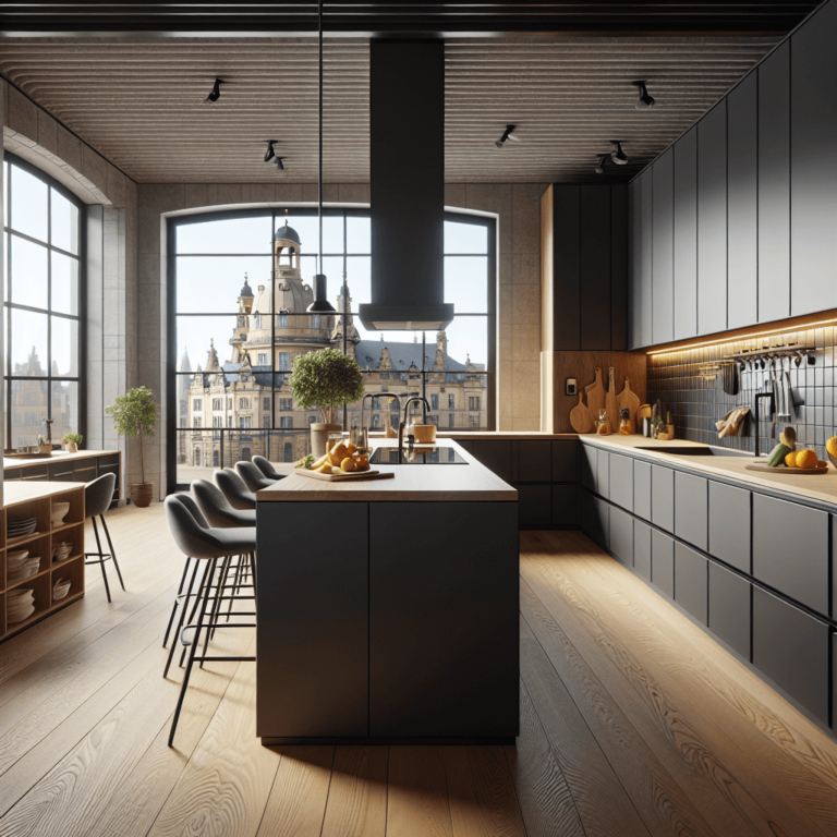 anthrazitfarbene Küche in U-Form-Dresden