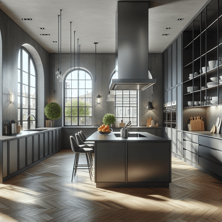 anthrazitfarbene Küche mit Stahlakzenten-Dresden