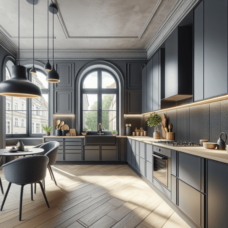 anthrazitfarbene Wohnküche-Dresden