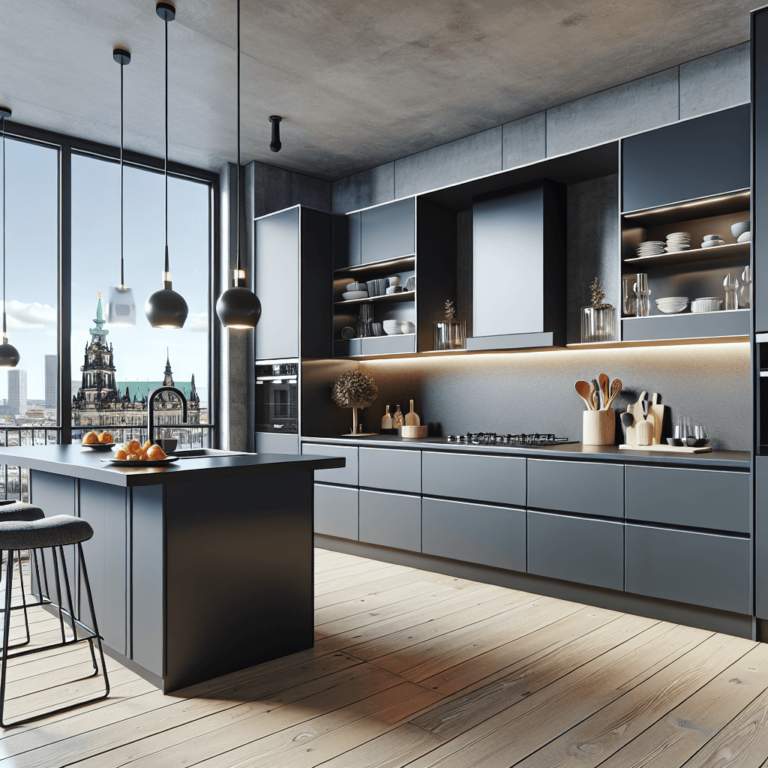 anthrazitfarbene einzeilige Küche-Dresden