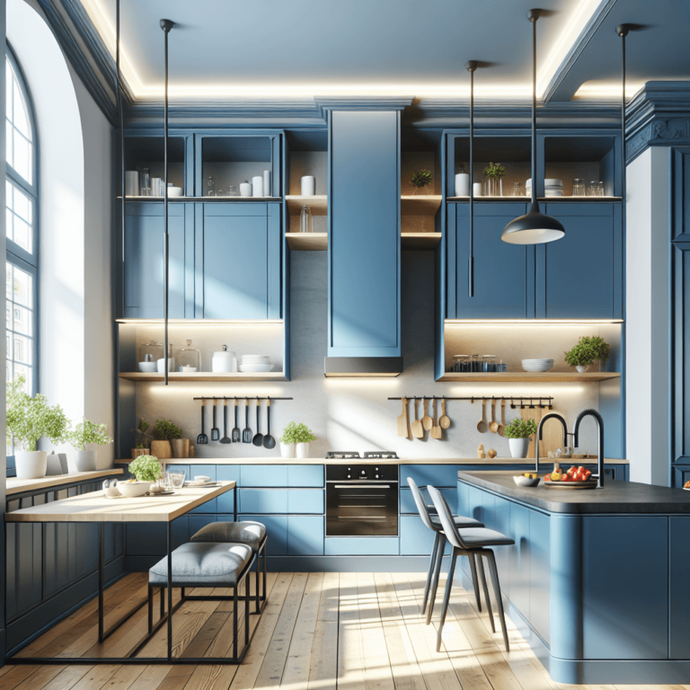 blaue Freistehende Küche-Dresden