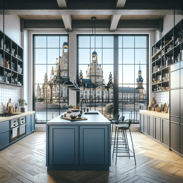 blaue Küche im Loftstil-Dresden