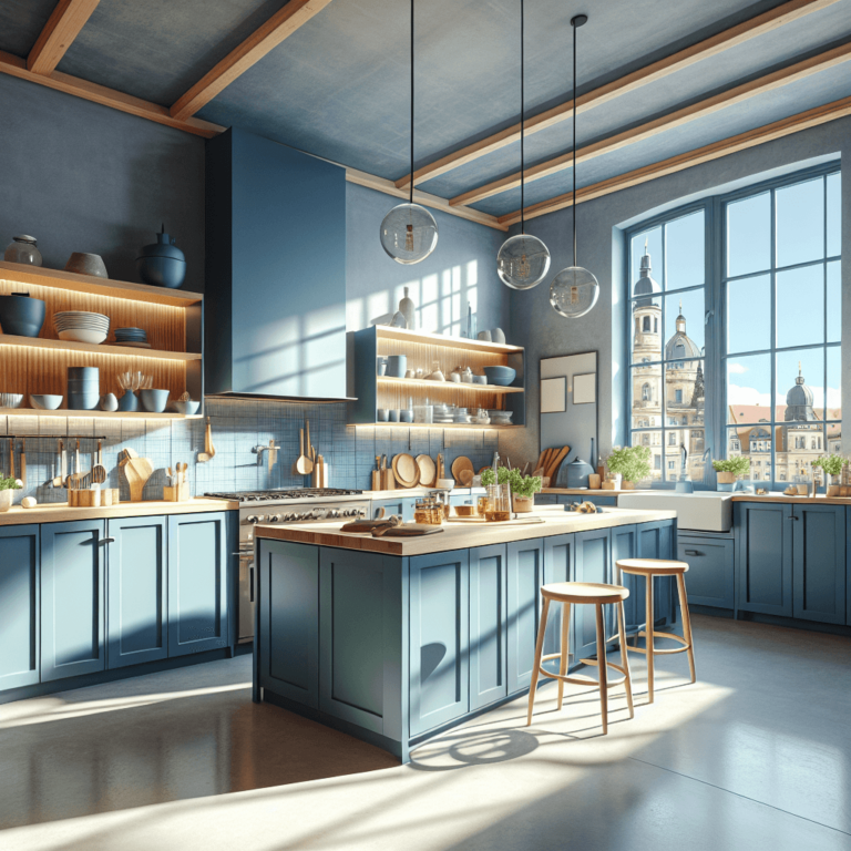 blaue Küche im skandinavischen Stil-Dresden