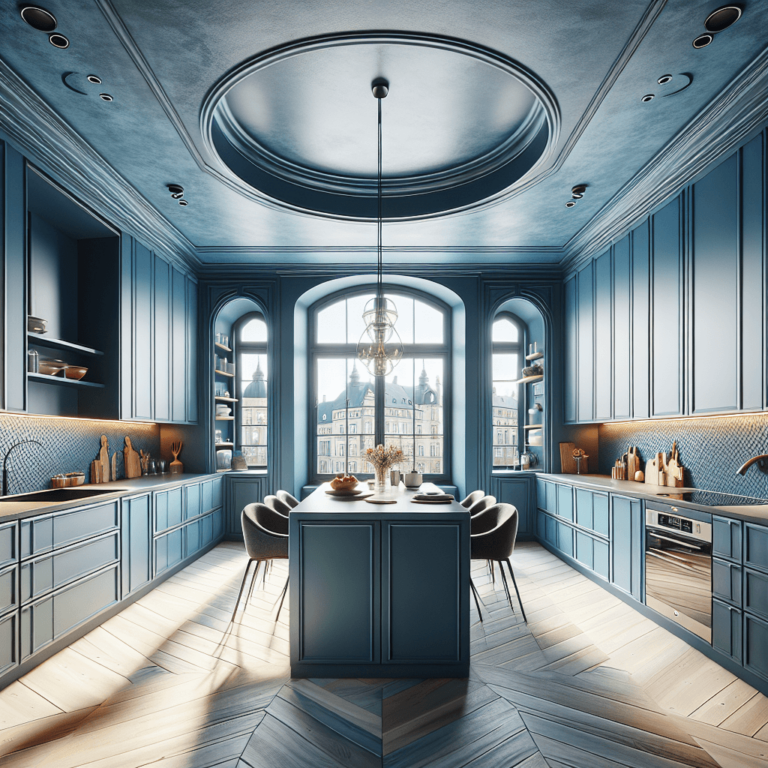 blaue Küche in U-Form-Dresden
