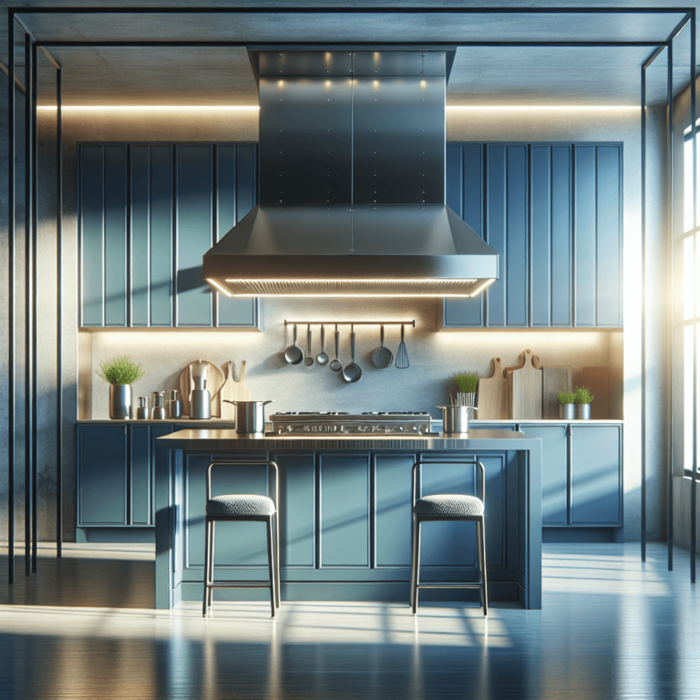 blaue Küche mit Stahlakzenten-Dresden