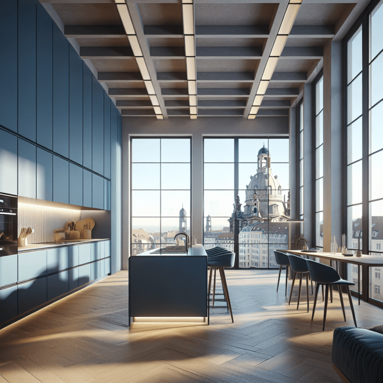 blaue einzeilige Küche-Dresden