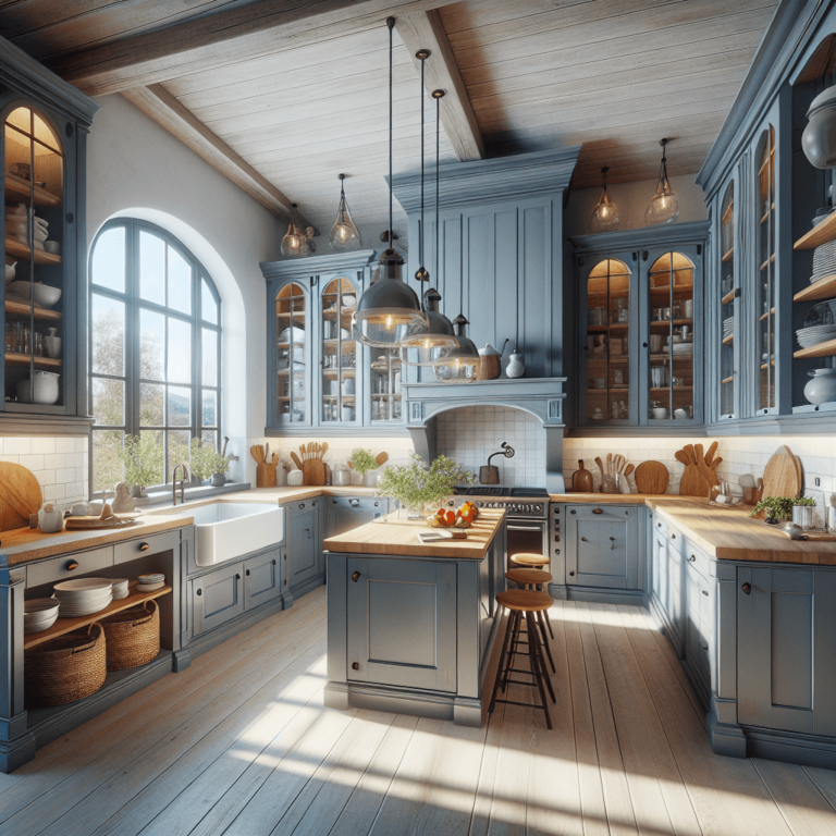 blaugraue Küche im Bauernhausstil-Dresden