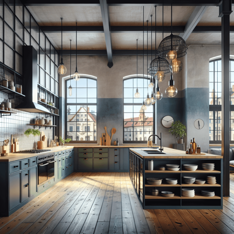 blaugraue Küche im Loftstil-Dresden