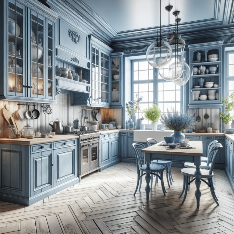 blaugraue Küche im Shabby Chic Stil-Dresden
