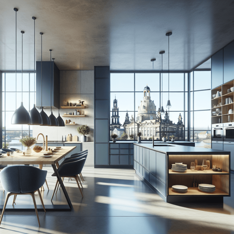 blaugraue Küche in G-Form-Dresden