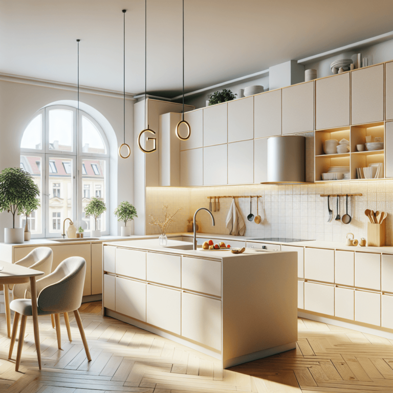 cremefarbene Küche in G-Form-Dresden