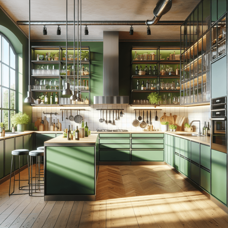 grüne Küche mit Stahlakzenten-Dresden