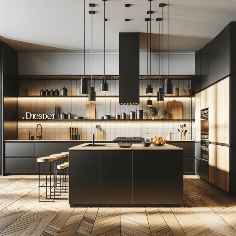 schwarze Freistehende Küche-Dresden