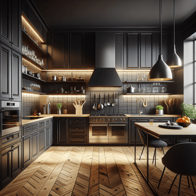 schwarze Küche mit Stahlakzenten-Dresden