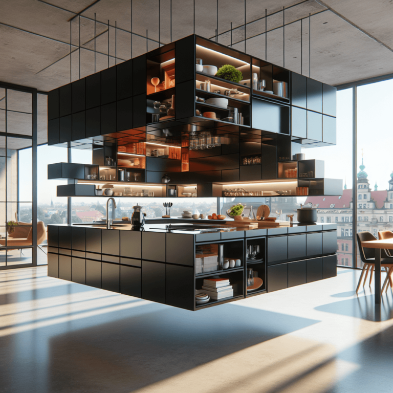 schwarze Schwebende Küche-Dresden